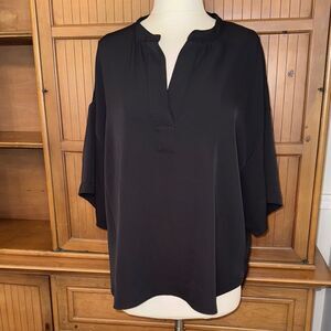 Melloday Notched V Neck Short Sleeve Top, Size Large